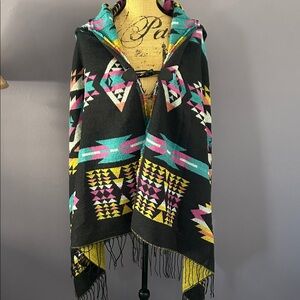 Kollie More Colorful Geometric Poncho with Hood